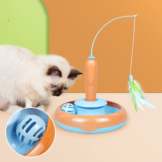 Pet Cat Toy 2 in 1 With Feather For Self-play Cat Turntable Pets Supplies Cat Toy Toys Cats Items Products
