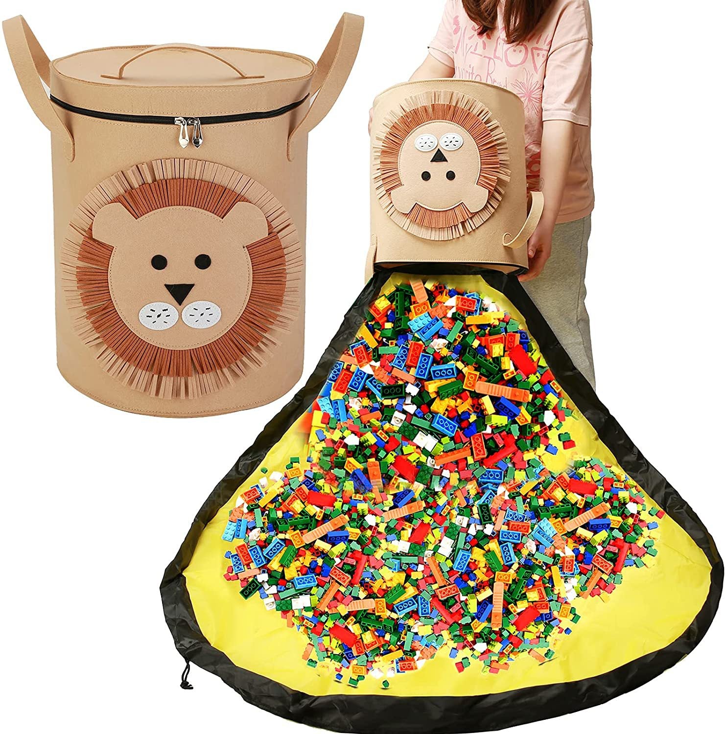 Felt Storage Bag Toy Play Mat 2 In 1 Pull Rope