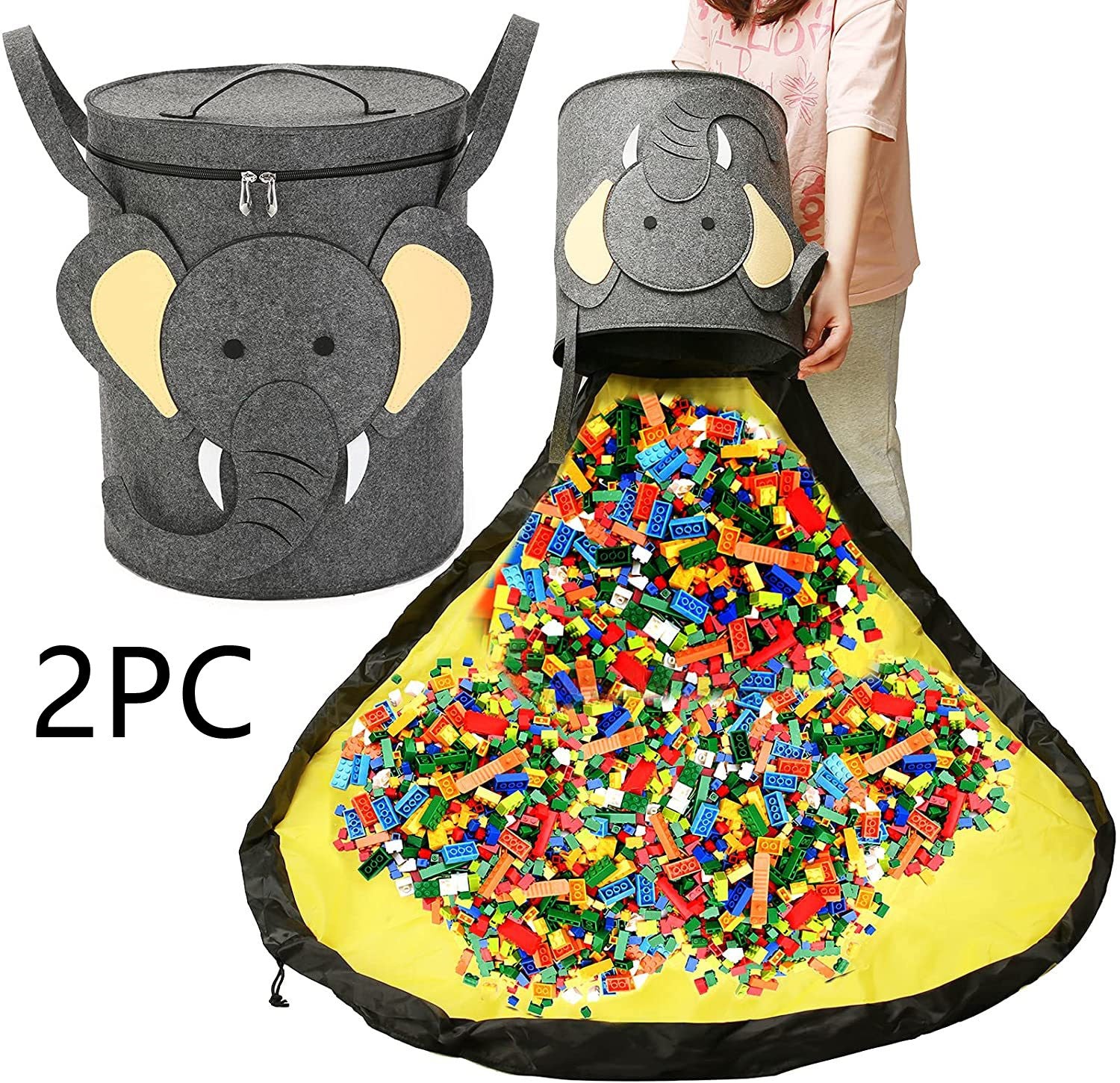 Felt Storage Bag Toy Play Mat 2 In 1 Pull Rope